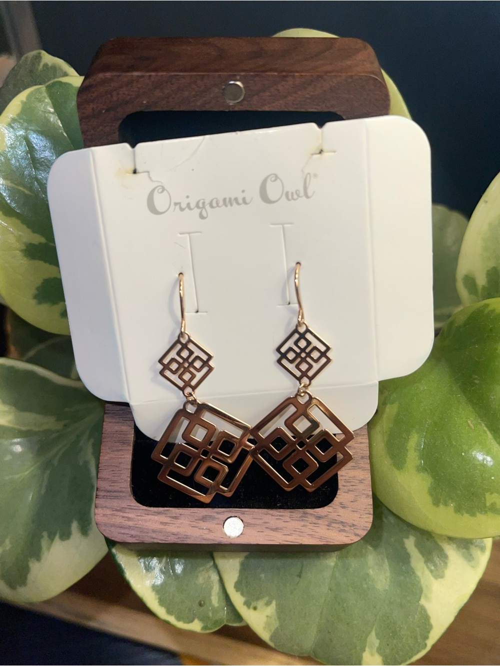 Origami Owl Rose Gold Interlocking Geometric Drop Earrings